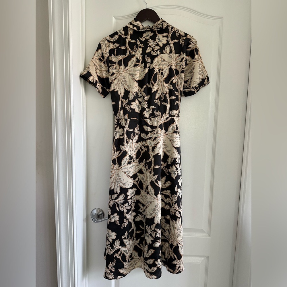 Tahari Black and Tan Flutter Tie Waist Midi Dress - Picture 4 of 4